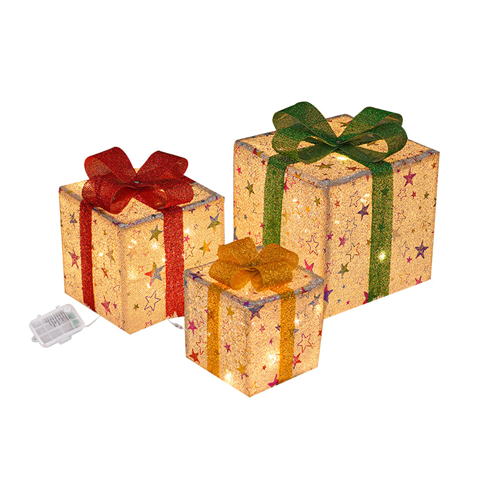 3Pcs Christmas Lighted Gift Boxes LED Lights Decor