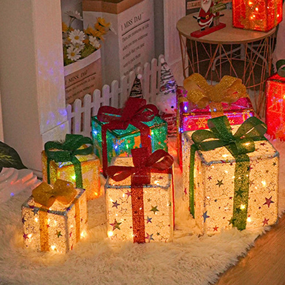 3Pcs Christmas Lighted Gift Boxes LED Lights Decor