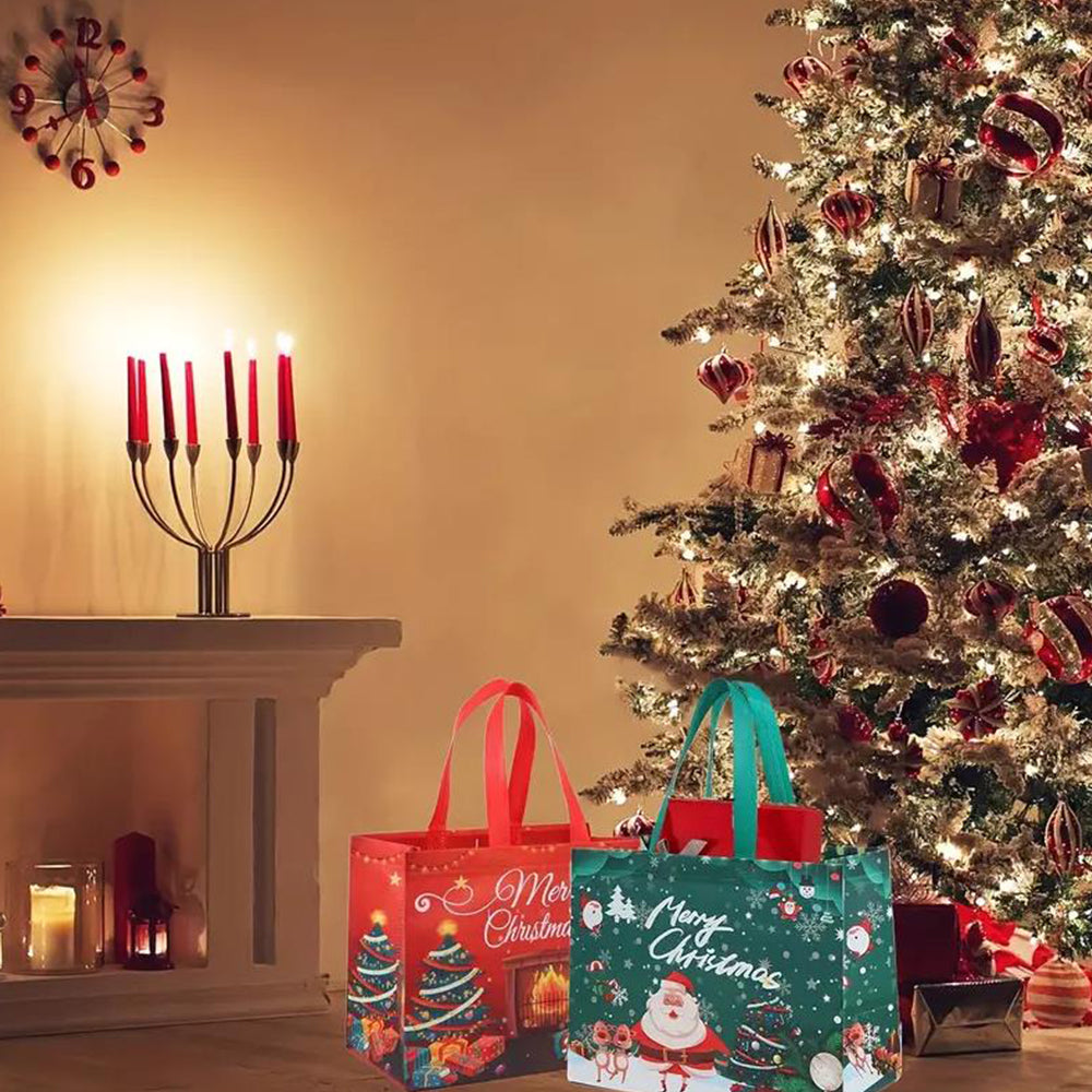 6pcs Christmas Tote Bags With Handle Christmas Treat Bags Xmas Decor-Style 3