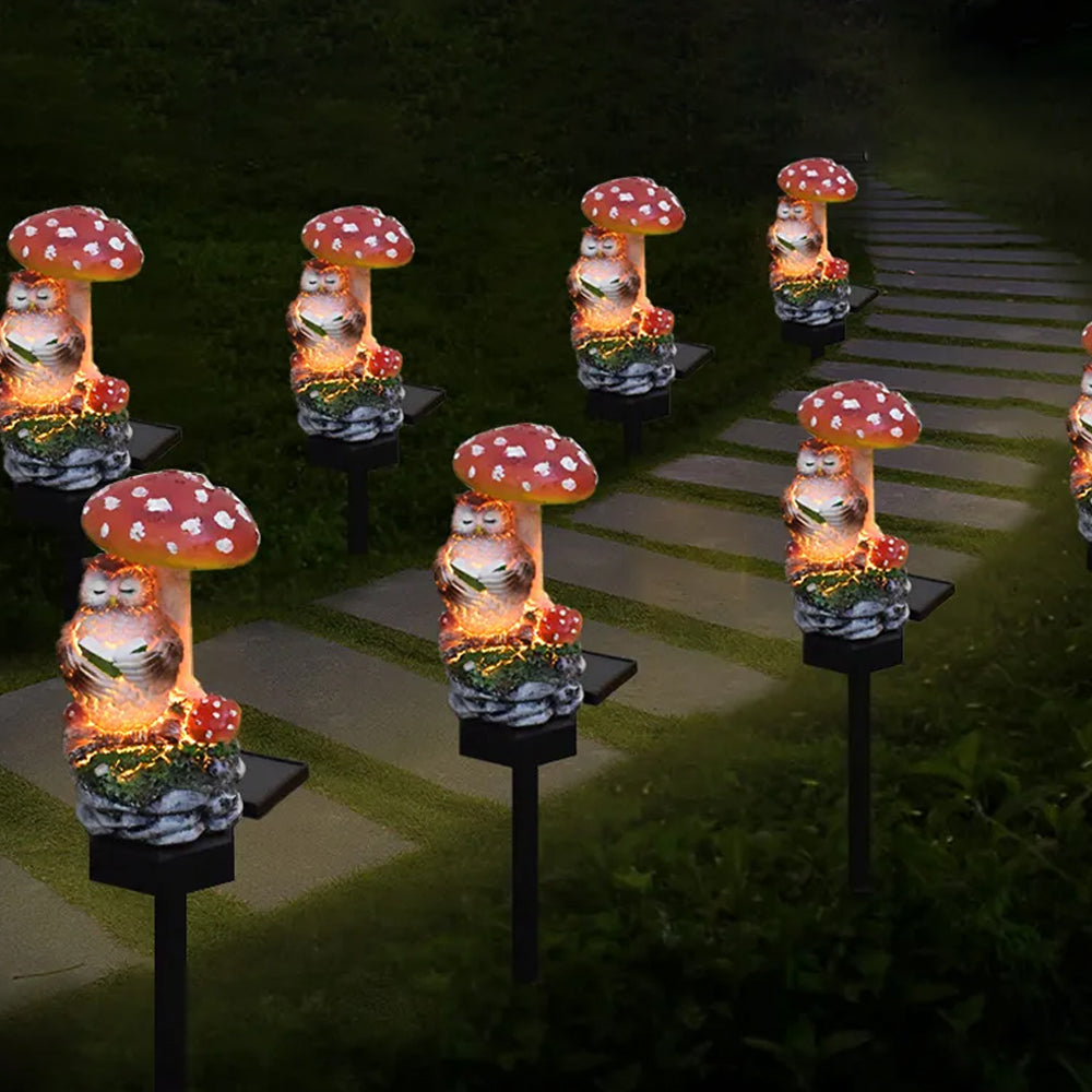 Solar Mushroom Light Waterproof Resin Lamp for Garden Decor-Owl