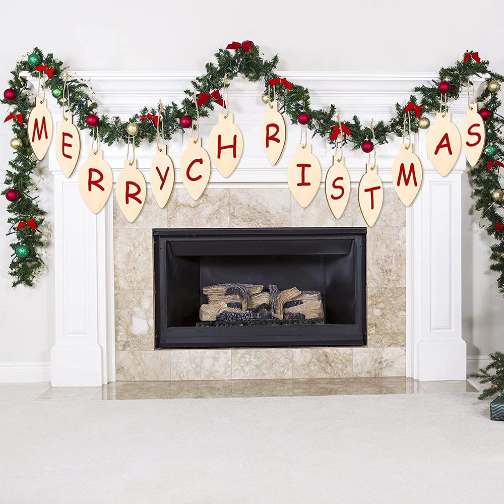 100Pcs Christmas Unfinished Wooden Light Bulb Wooden Slices Blank Christmas Wooden Hanging Decorations