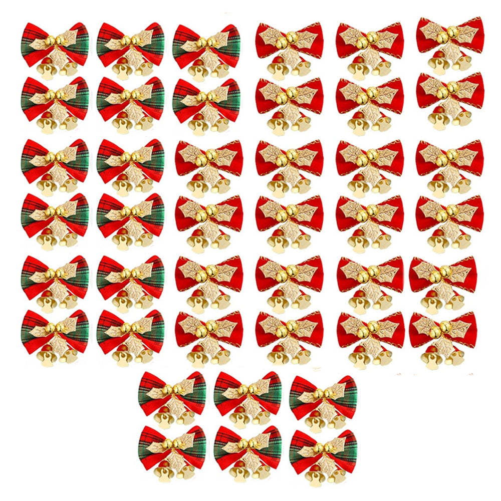 40Pcs Christmas Bows with Bells Christmas Tree Ornament