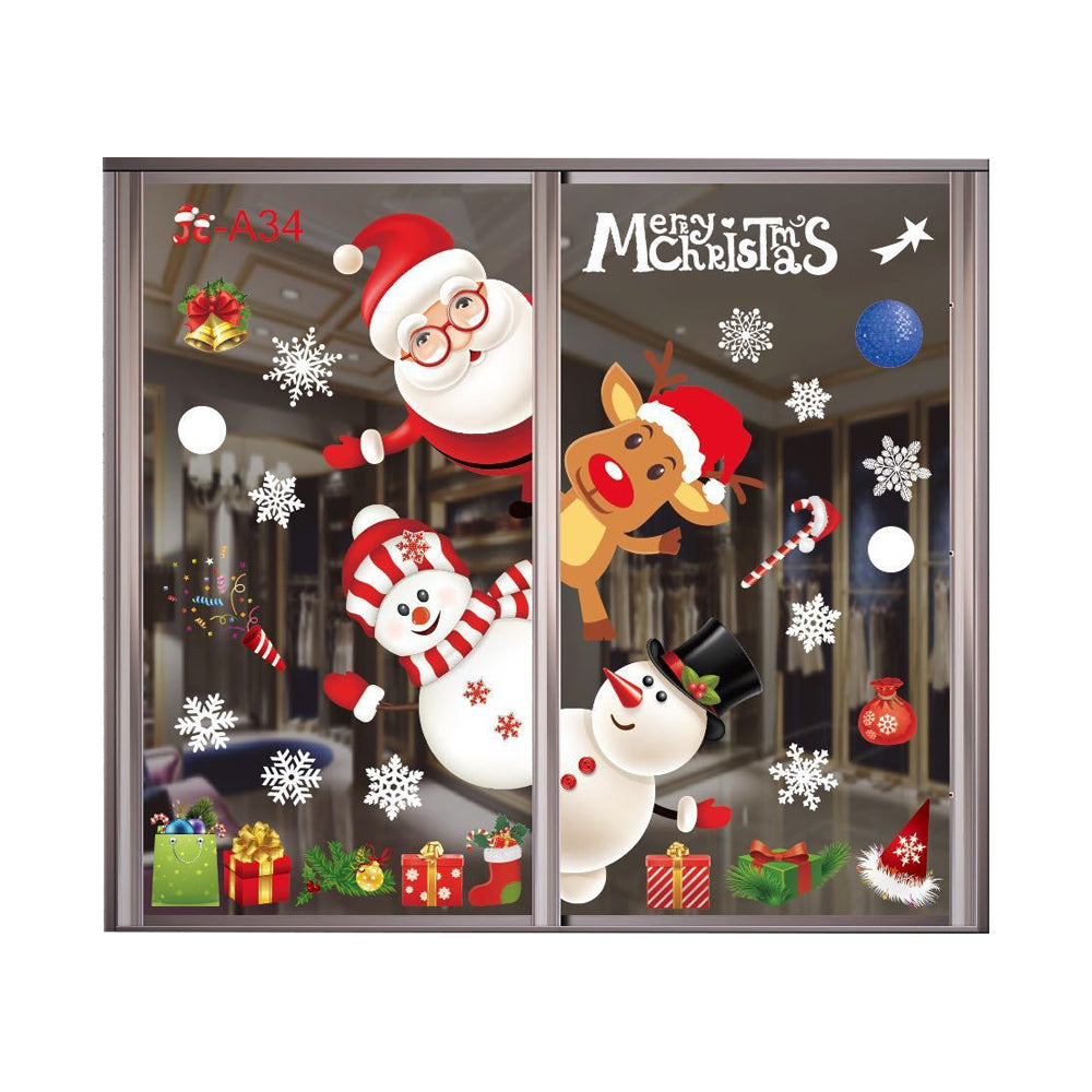 Christmas Santa Elk Snowflake Window Stickers Decal Shop Xmas Party Wall Decor