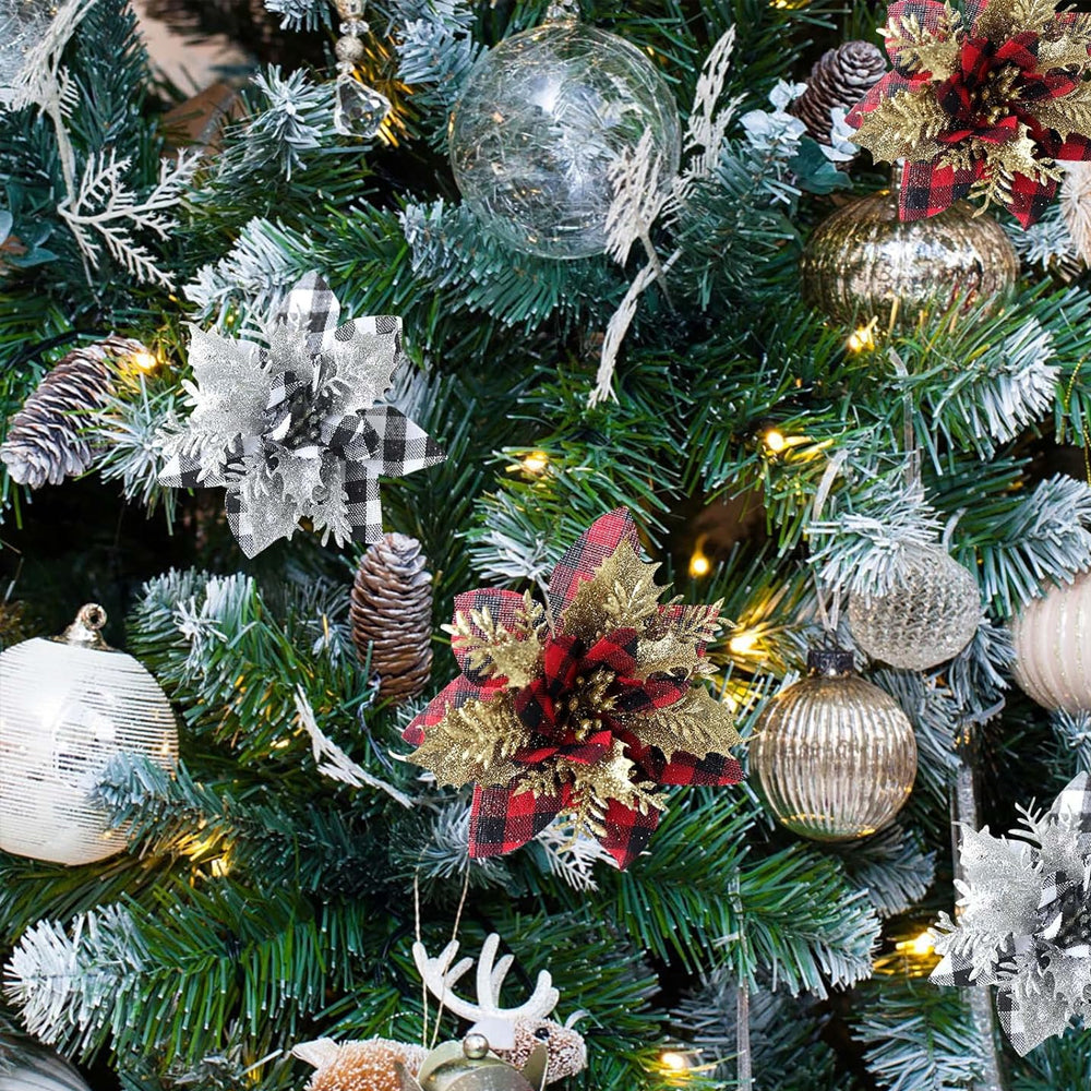 Set of 10 PCs Christmas Tree Decorative Artificial Flower Glitter Simulate Flowers