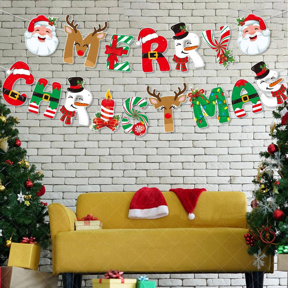 Christmas Party Decoration Merry Christmas Pull Flag Santa Claus Christmas Tree Cake Topper