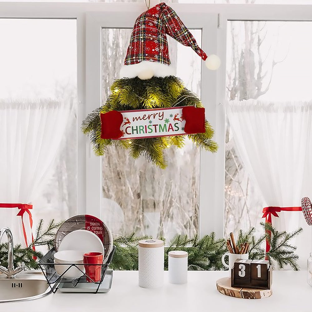 Artificial Christmas Wreath Faceless Old Man Elf Door Hanging Pendant