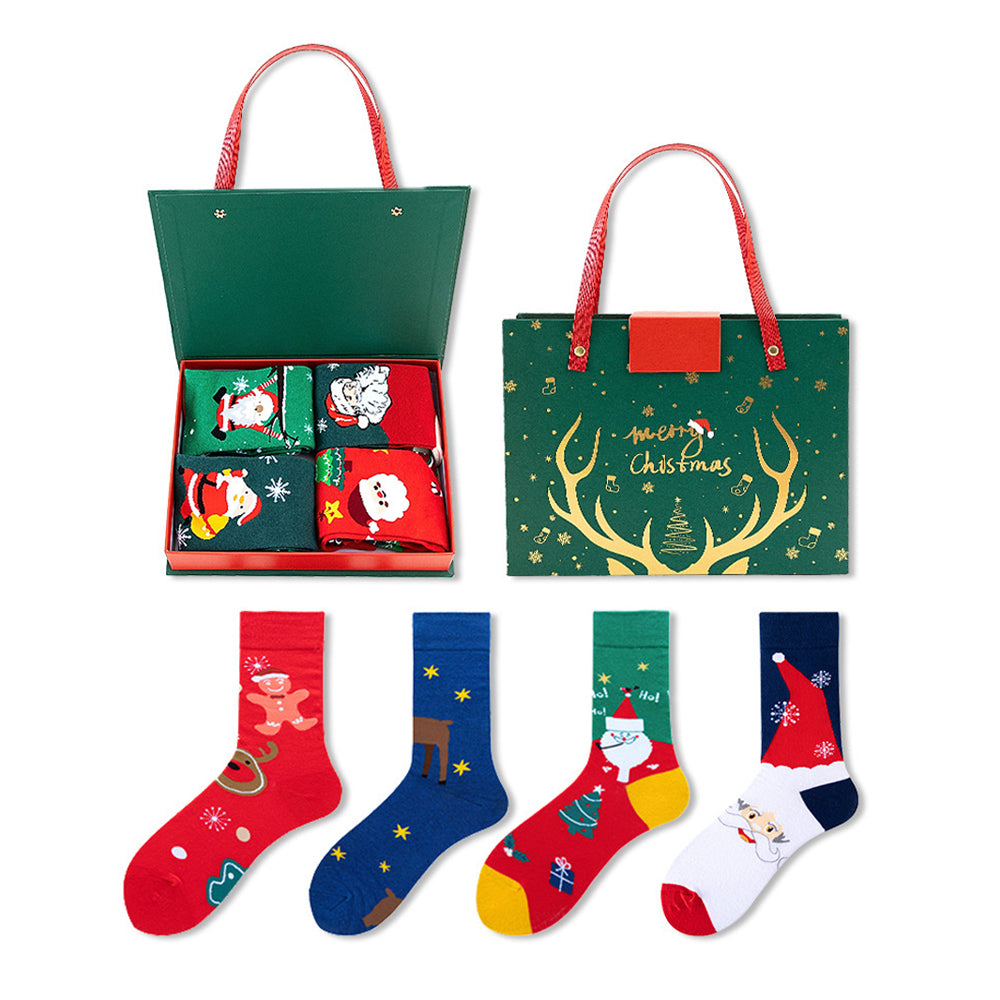 4 Pairs Christmas Socks Funny Cotton Socks with Christmas Box