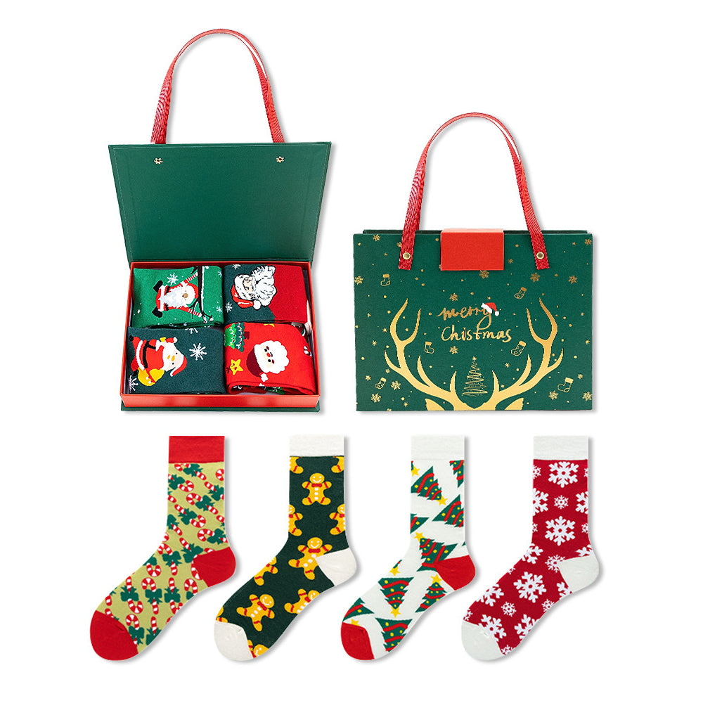 4 Pairs Christmas Socks Funny Cotton Socks with Christmas Box