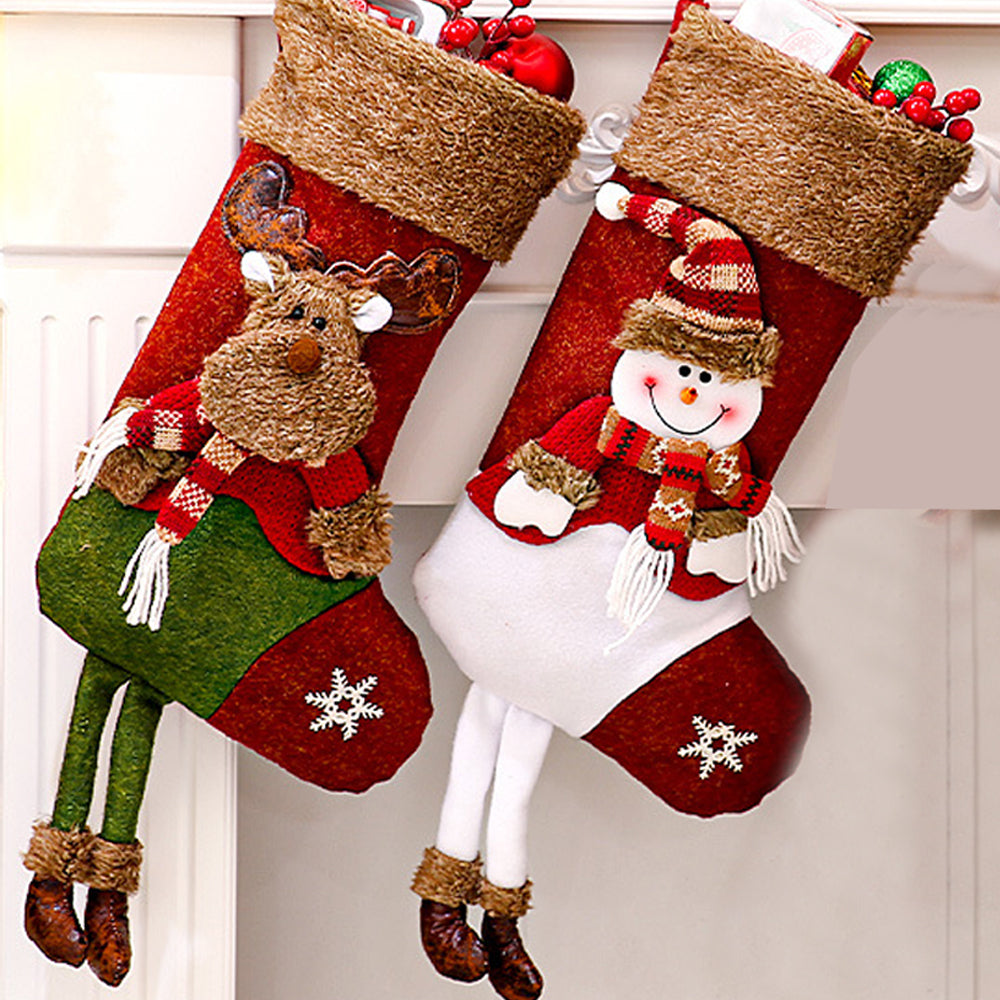 2Pcs Christmas Hanging Stocking for Holiday Party Decor-Elk and Snowman