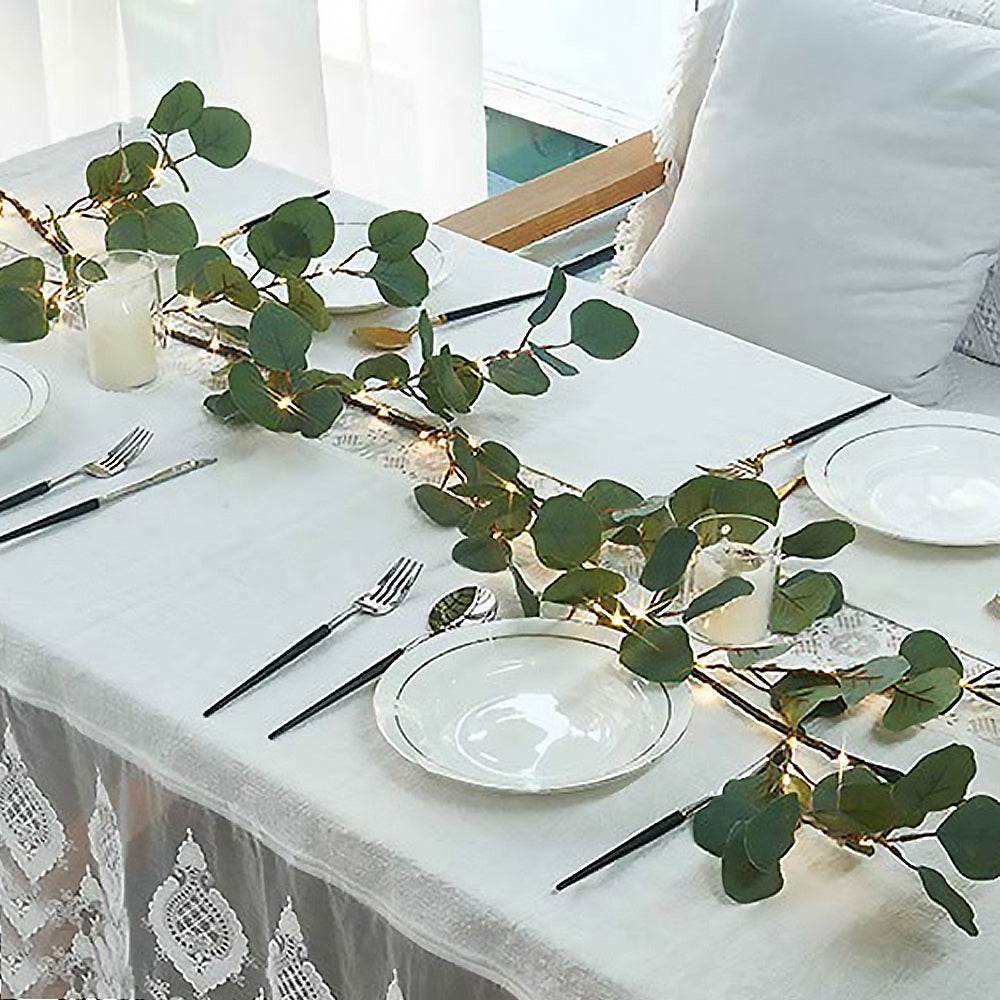 Artificial Plants Green Leaf Garland Led String Light with Timer 96 Fairy Lights-Eucalyptus Leaf
