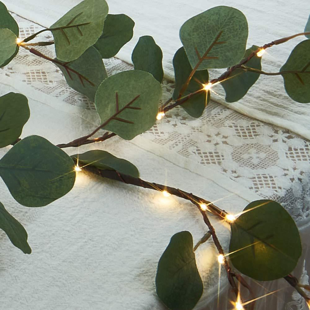 Artificial Plants Green Leaf Garland Led String Light with Timer 96 Fairy Lights-Eucalyptus Leaf