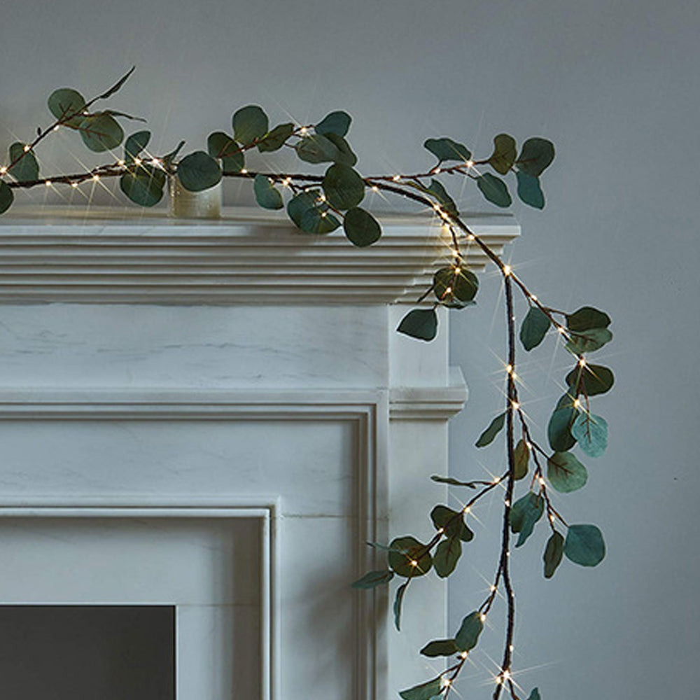Artificial Plants Green Leaf Garland Led String Light with Timer 96 Fairy Lights-Eucalyptus Leaf
