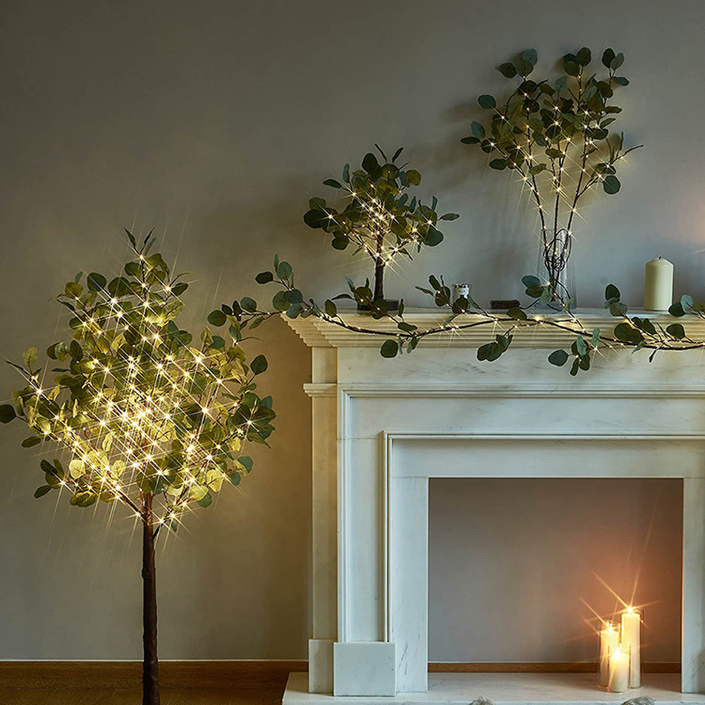 Artificial Plants Green Leaf Garland Led String Light with Timer 96 Fairy Lights-Eucalyptus Leaf
