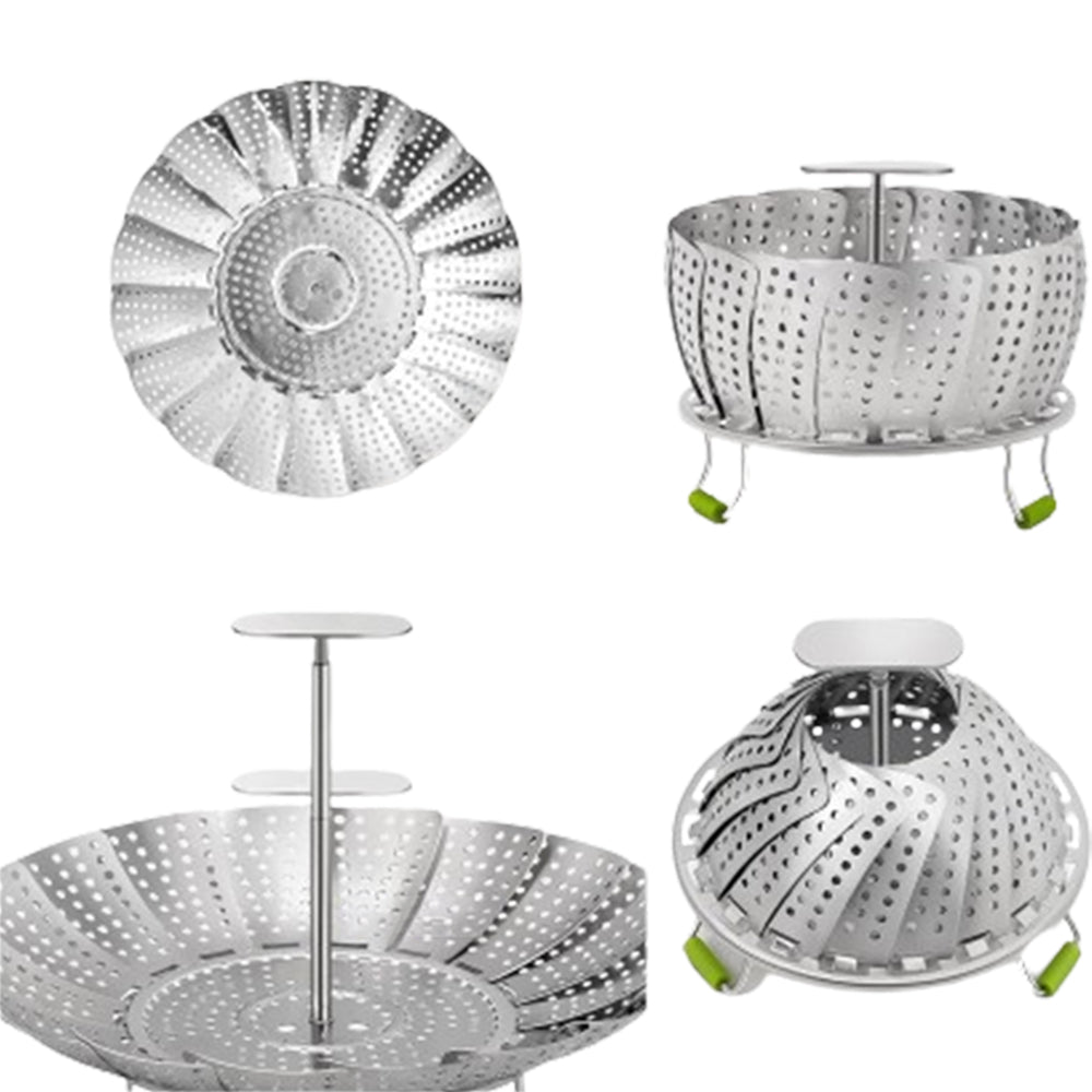 2Pcs Removable Handle Stainless Steel Folding Steamer Tray