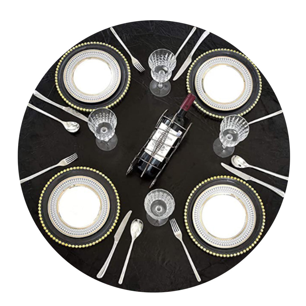 Waterproof Wipeable Elastic Edge Round PVC Print Tablecloth for Kitchen