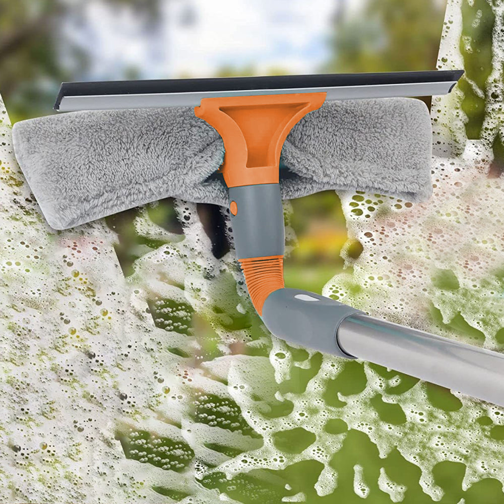 2 in 1 Window Squeegee Window Cleaner Kit with 2 Microfiber Cloths-4-Section Pole