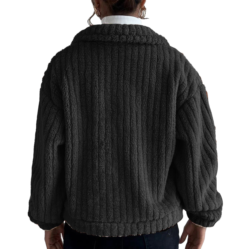 Women Winter Long Sleeve Fleece Jacket Cropped Coats Outerwear