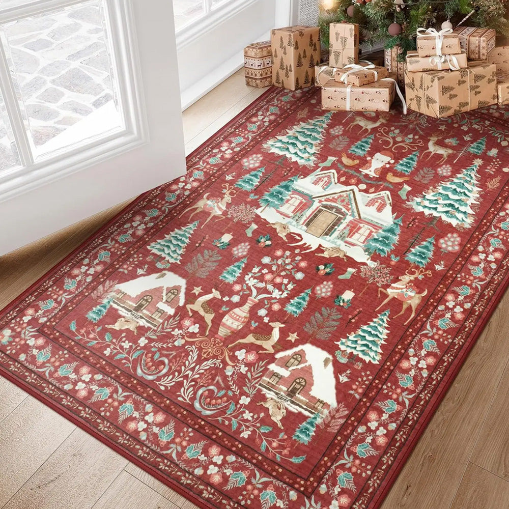 Vintage Christmas Crystal Velvet Area Rug Living Room Floor Mat-Style 1