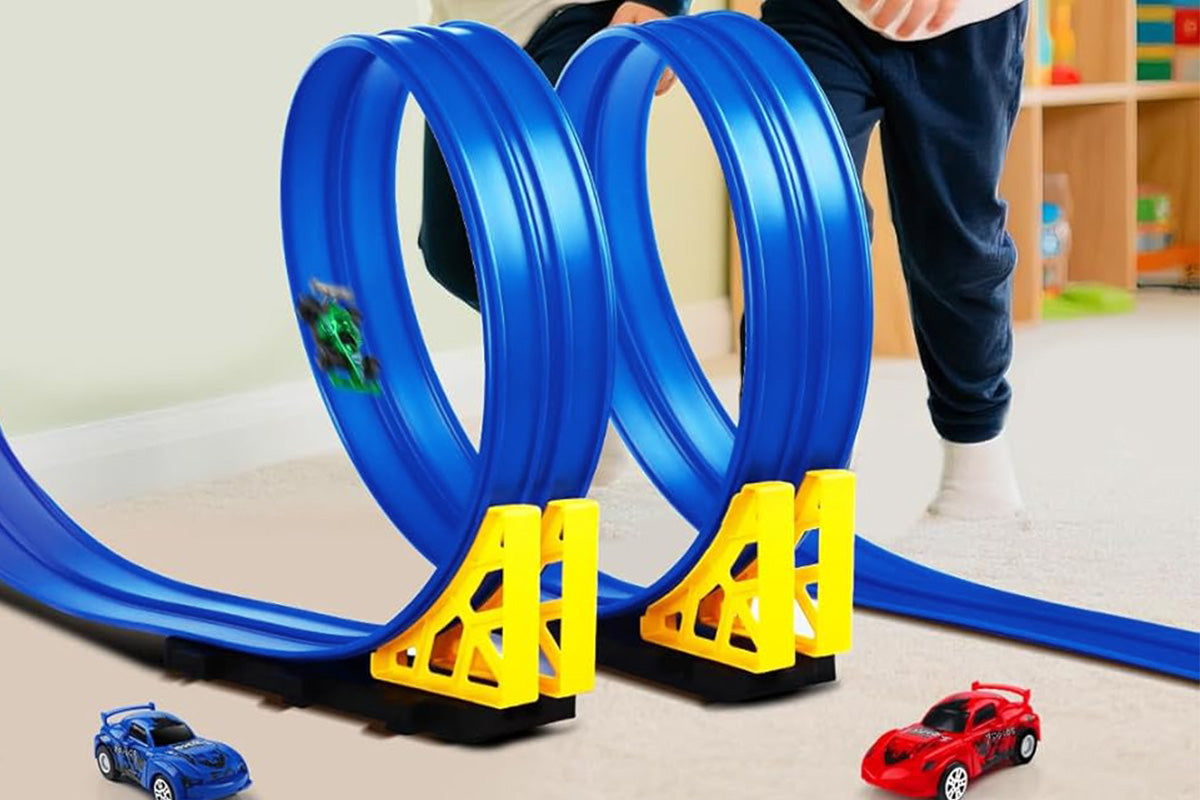 Flexible Race Track Toy Set DIY Bendable Ramp with Suction Cups Roll-Up Car Track 4m