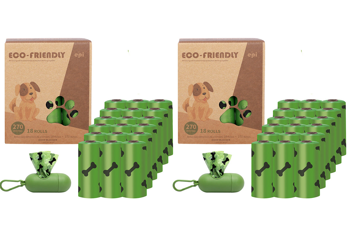 18 Rolls of EPI Degradable Waste Bags with Storage Organizer and Hands-Free Clip for Pets