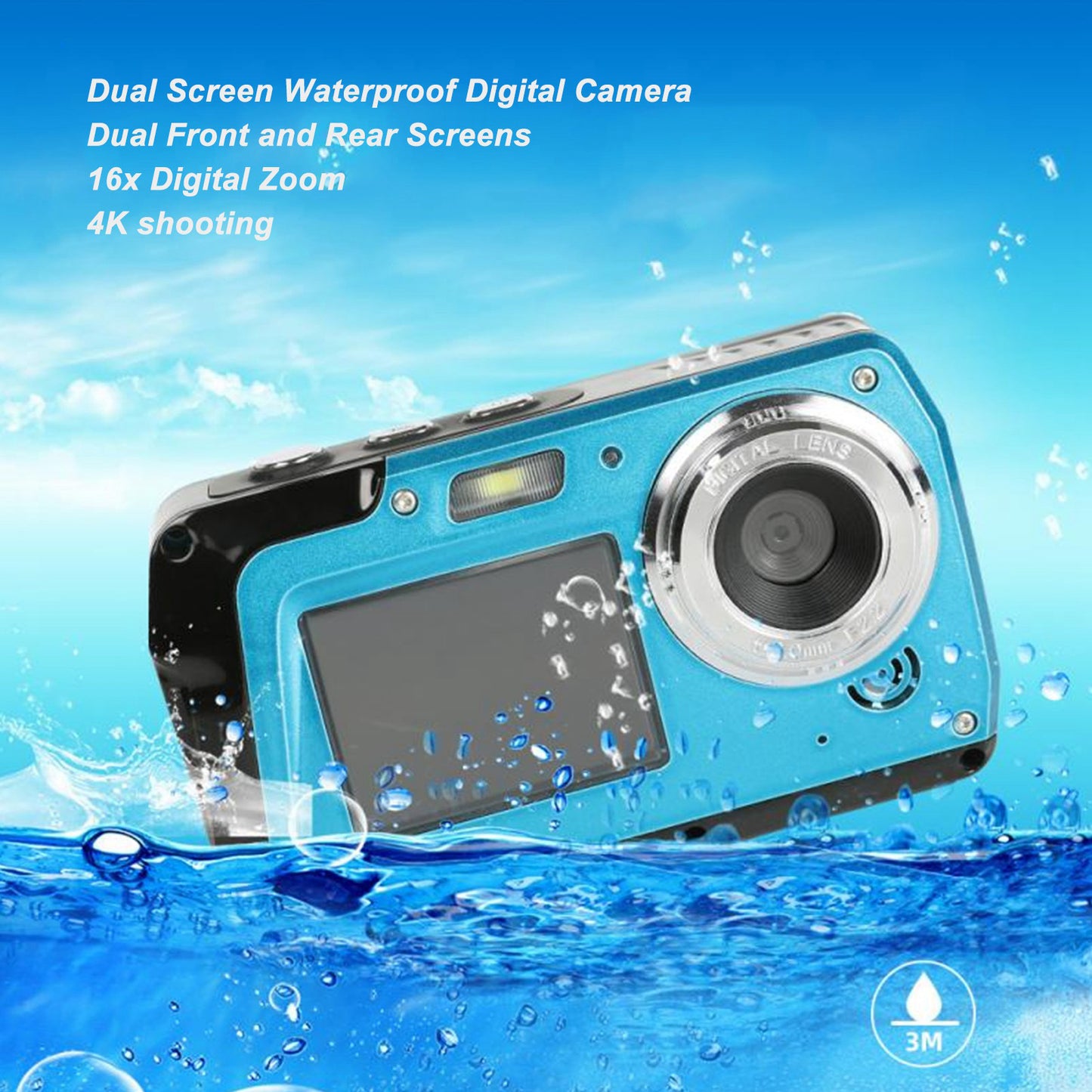 Underwater Camera 4K 56MP 16X Zoom Dual Screens 1700mAh Waterproof Digital Camera