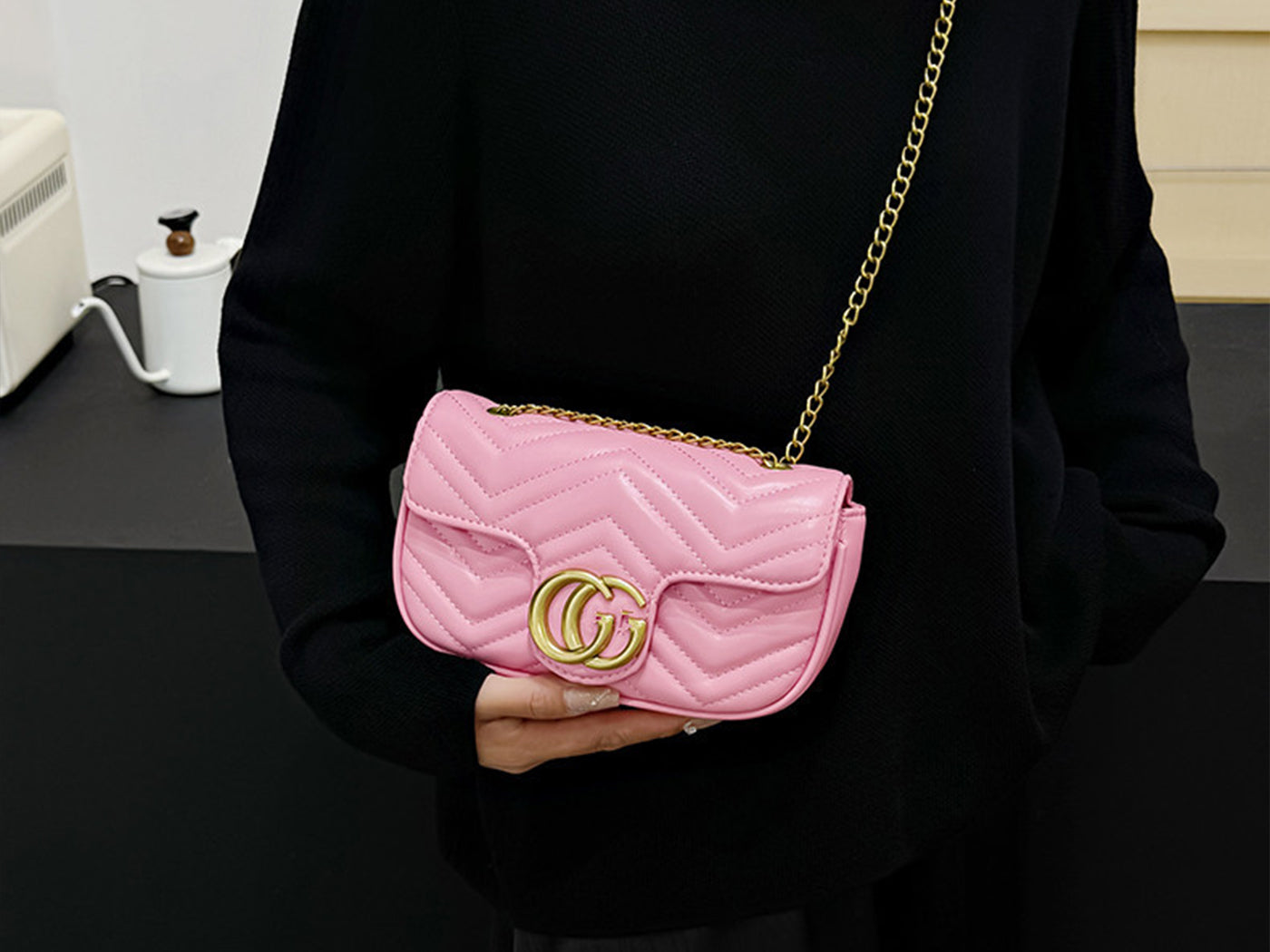 Quilted Gucci Inspired Gold Chain Shoulder Bag for Women