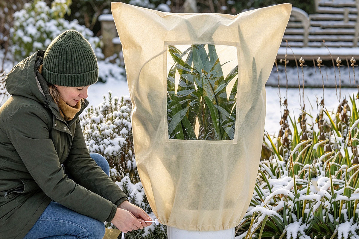 2Pcs Plant Frost Protection Cover with Zip Viewing Window Drawstring Winter Jacket