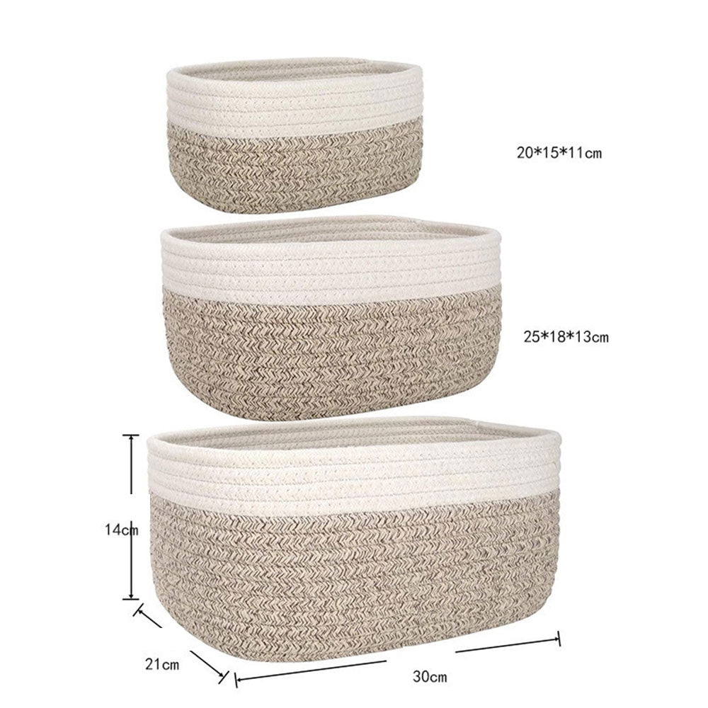 Set of 3 Cotton Woven Storage Baskets Home Organisers