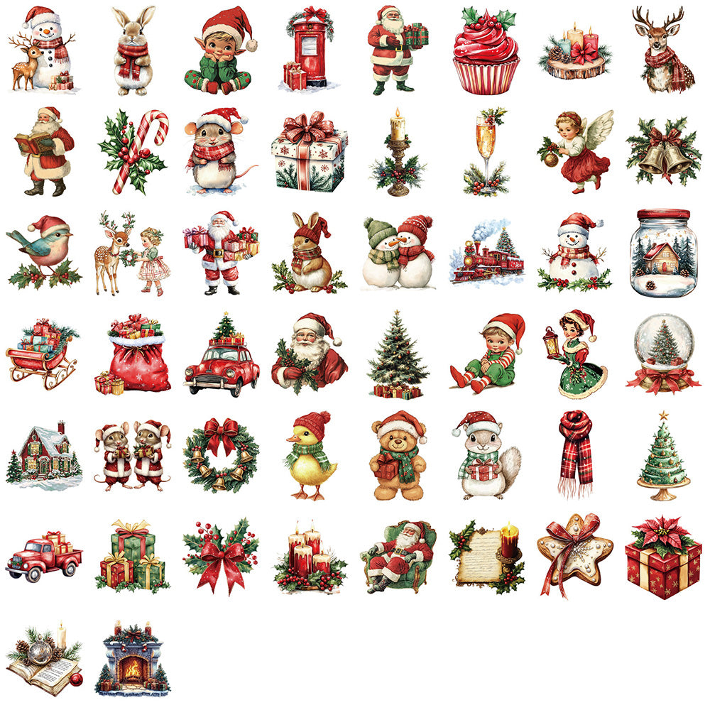 50 Pack Vintage Waterproof Christmas Stickers for DIY Crafts