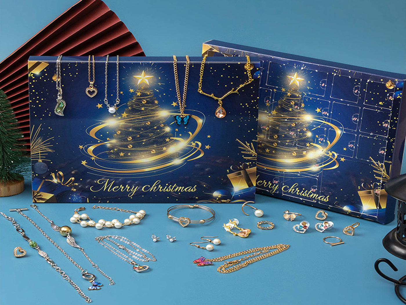 24 Days Countdown Jewelry Christmas Advent Calendar Bracelets Necklaces Earings Kit