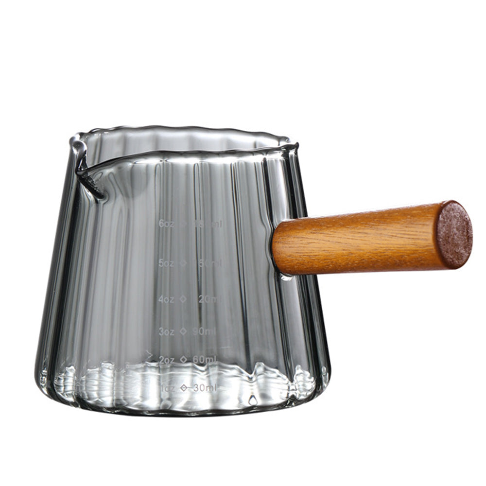 180ml Ribbed Glass Espresso Measuring Cup with Engineered Wood Handle
