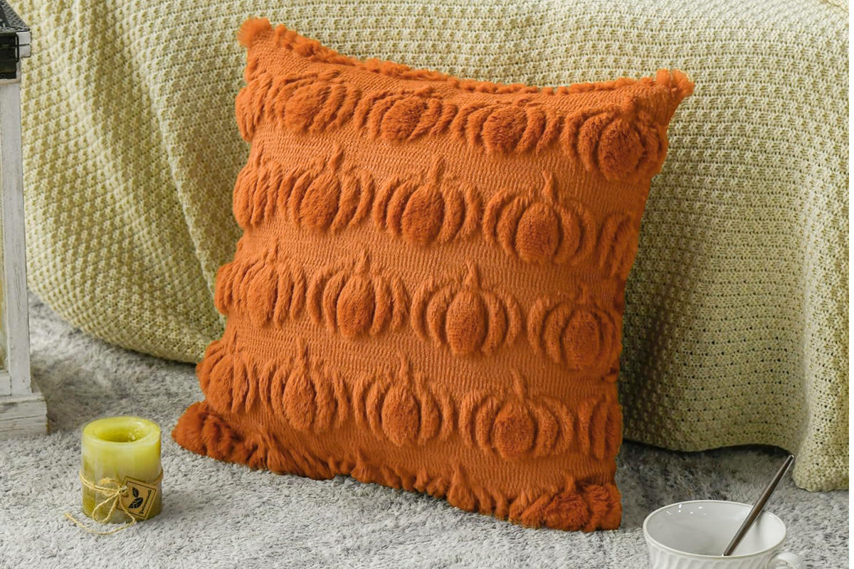 Fall Pillow Covers Halloween Pumpkins Faux Fur Pillowcase for Chair Sofa-Brown
