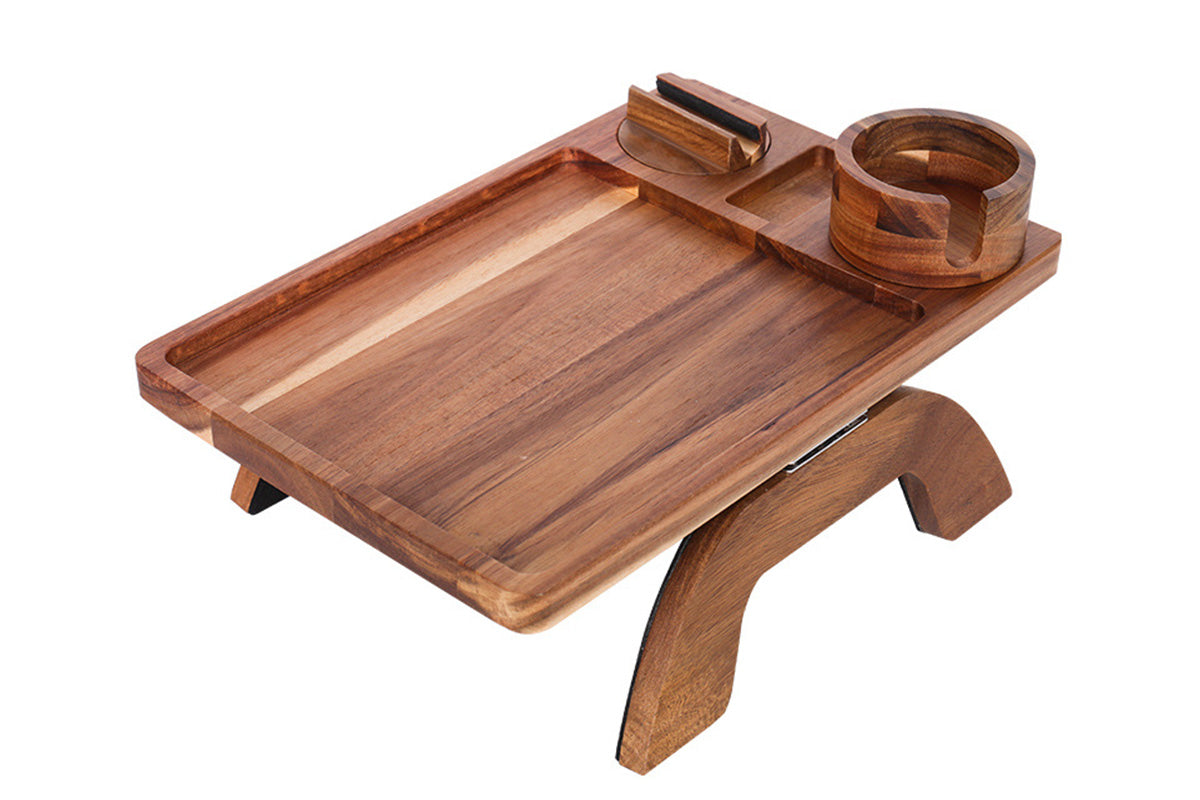 3-in-1 Wooden Sofa Arm Tray with Rotating Phone Holder and Cup Slot