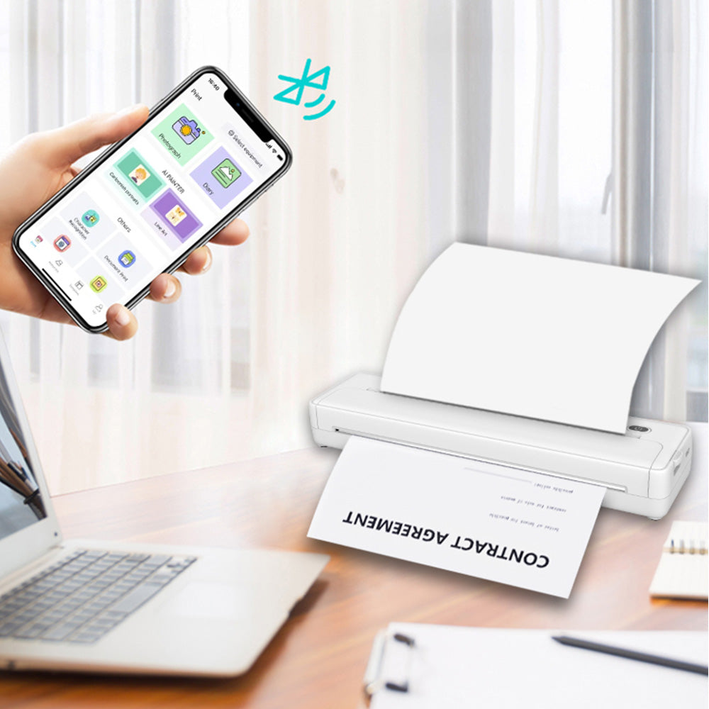 Wireless Bluetooth Portable A4 Thermal Mobile Printer with 100Pcs Thermal Paper