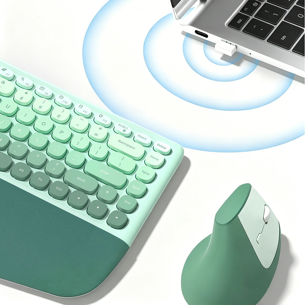 2.4G Wireless Keyboard and Mouse Set with Ergonomic Design 84 Key Keyboard and 6 Button Mouse