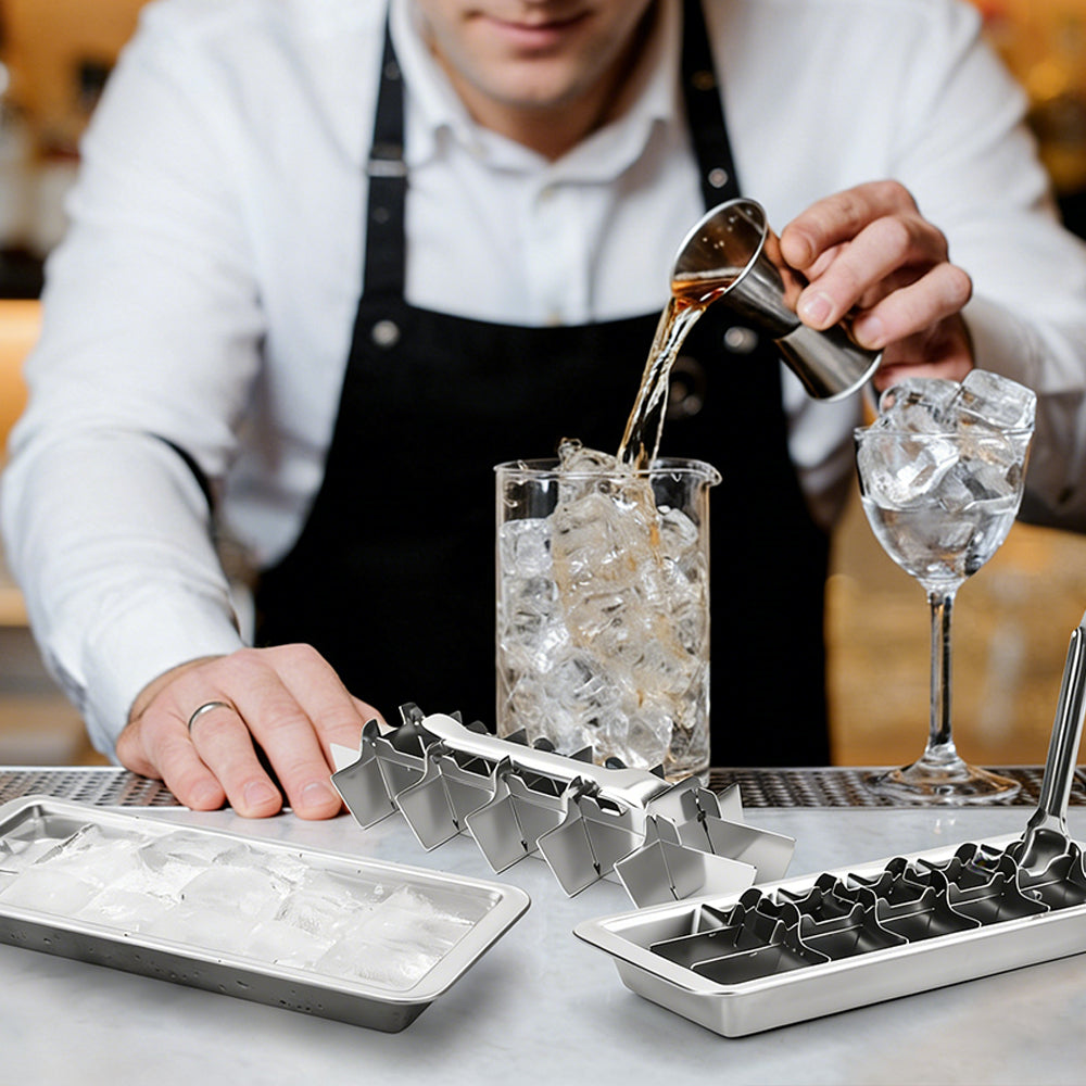 304 Stainless Steel Ice Cube Tray with Release Handle 18 Cubes