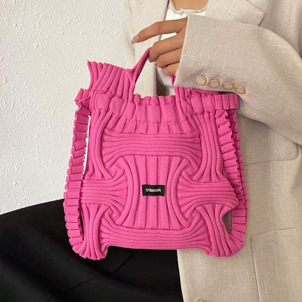 Women Woven Pleated Knitted Backpack Handbag