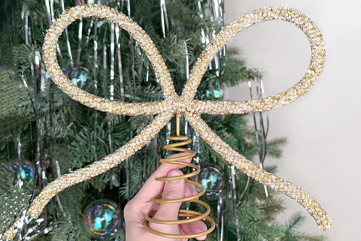 Sparkling Christmas Tree Top Bow for Holiday Decoration