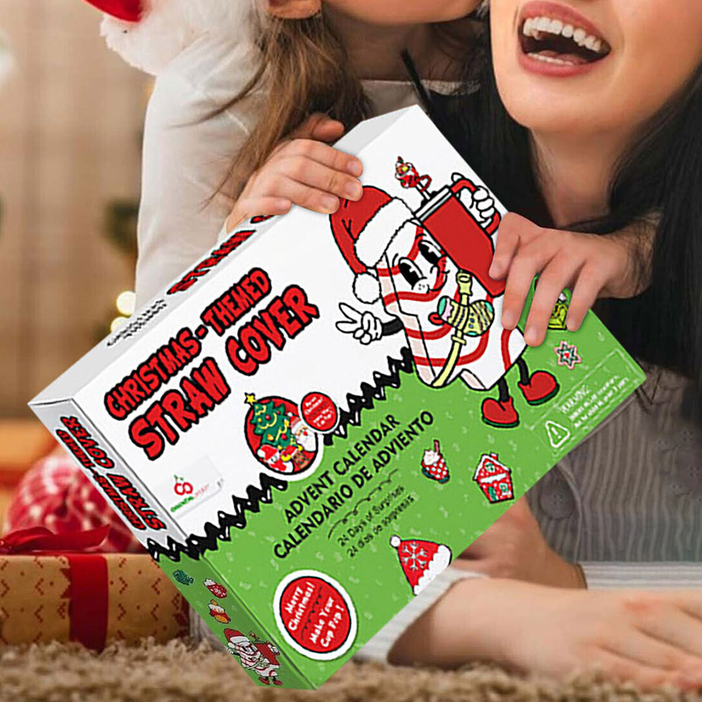 Advent Calendar 24 Days of Christmas Surprises with 10mm Straw Toppers
