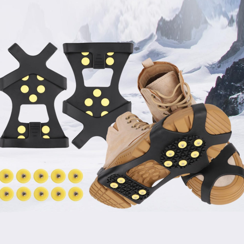 2Pcs 10-Stud Anti-Slip Crampons Snow Shoe Spikes Grips for Shoes Boots
