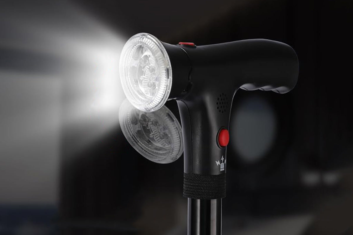 Walking Cane with LED Light Alarm Adjustable Dual Handles for Seniors and Adults