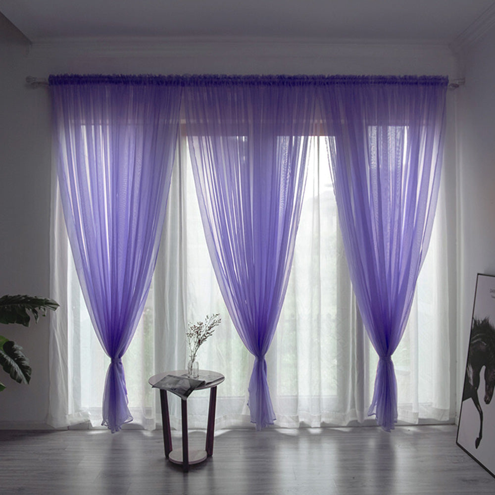 3 Piece Polyester Sheer Rod Pocket Curtains for Window Door Room Divider
