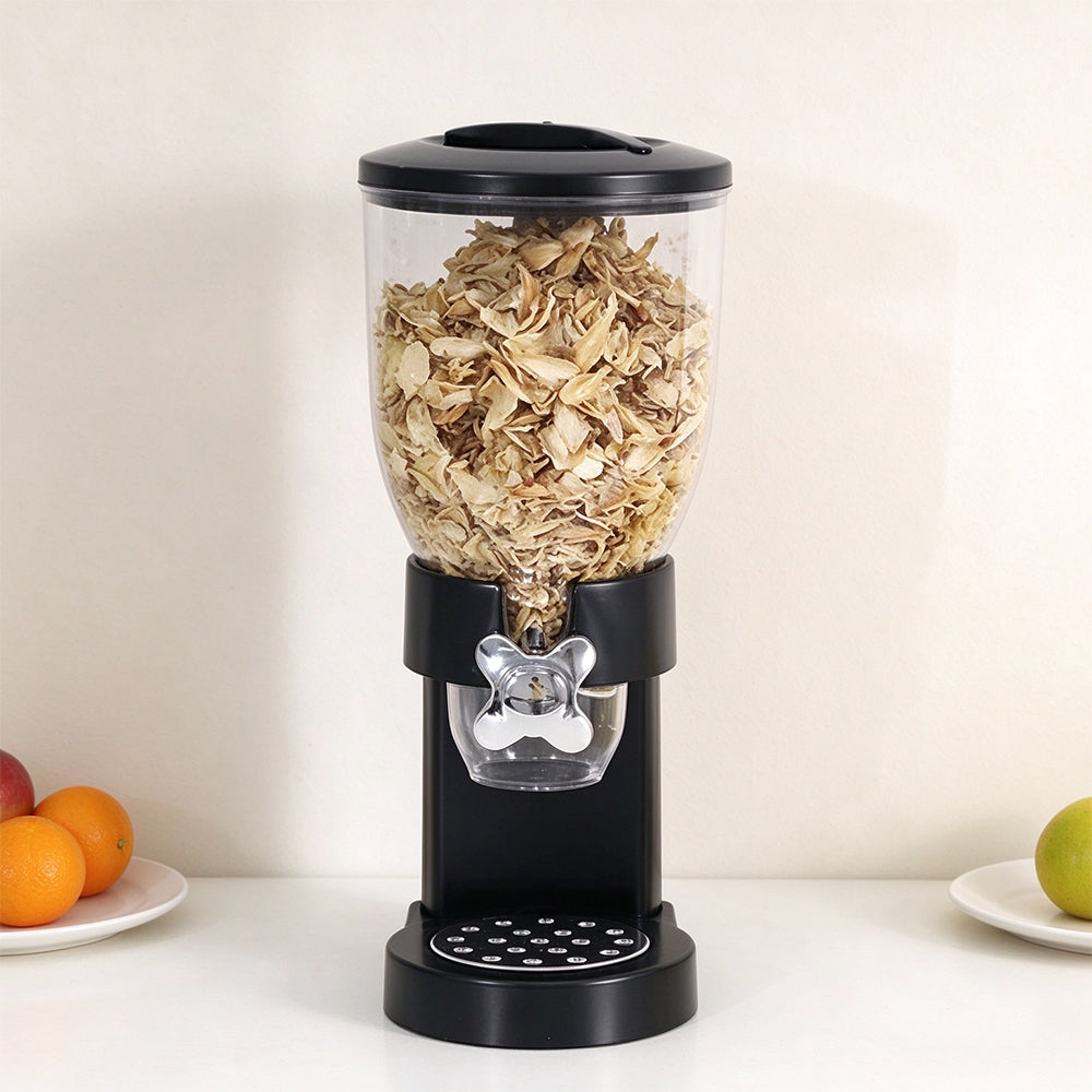 Rotating Grain Storage Dispenser with Sealed Lid and Removable Tray