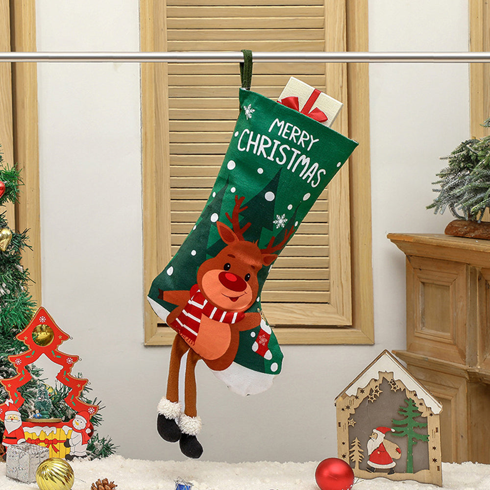 4Pcs Christmas Stocking Goodies Sock Xmas Wall Tree Party Hanging Candy Bag Decoration