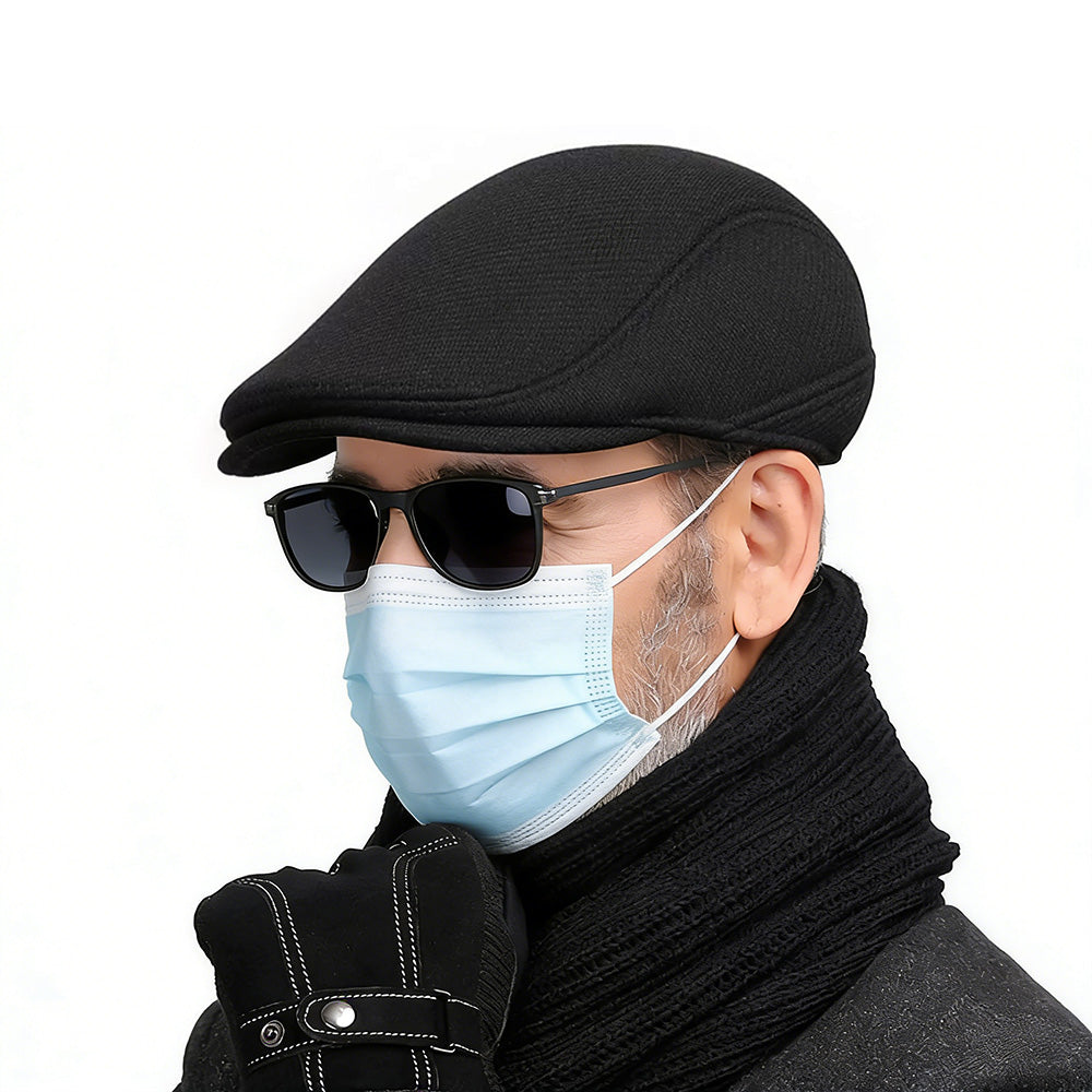 Men’s Woolen Hat Flat Cap Retro Fashion Cap Golf Driving Beret Hat
