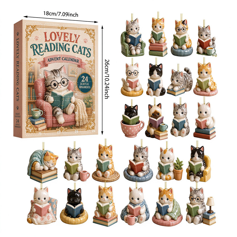 2D Acrylic Advent Calendar with 24 Cat Ornaments for Christmas Holiday Decor