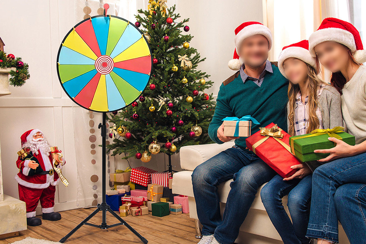 60cm Prize Wheel 15 Slots Colour Spinning Wheel with Adjustable Tripod Floor Stand