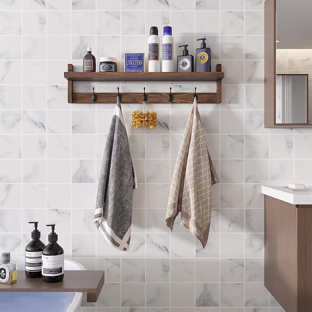 Wooden Coat Rack Wall Mount with Shelf 5 Hooks for Hanging Clothes