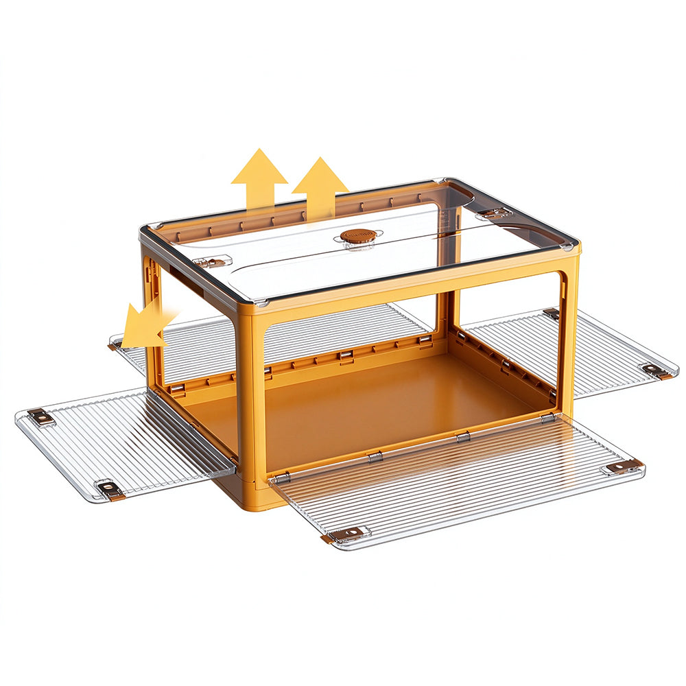 5 Door Transparent PP Foldable Storage Box with Wheels and Top Lid-Yellow