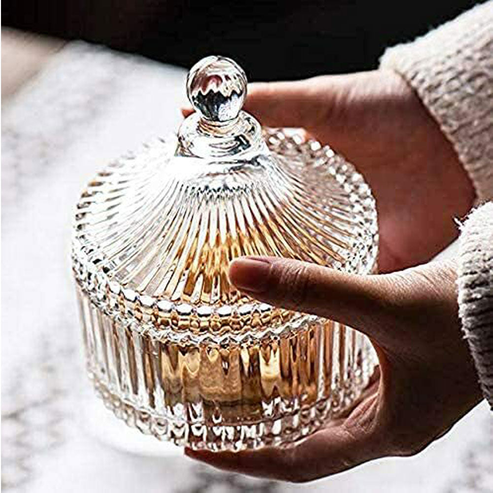Ribbed Rotating Glass Jar with Clear Lid for Candy Buffet and Candles